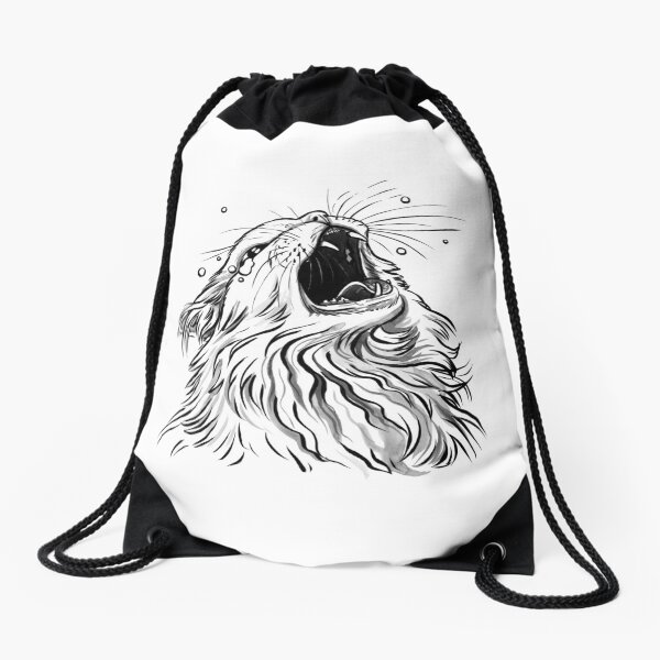 White/Lines-Only Screaming Thurston Meme Cat Drawstring Bag