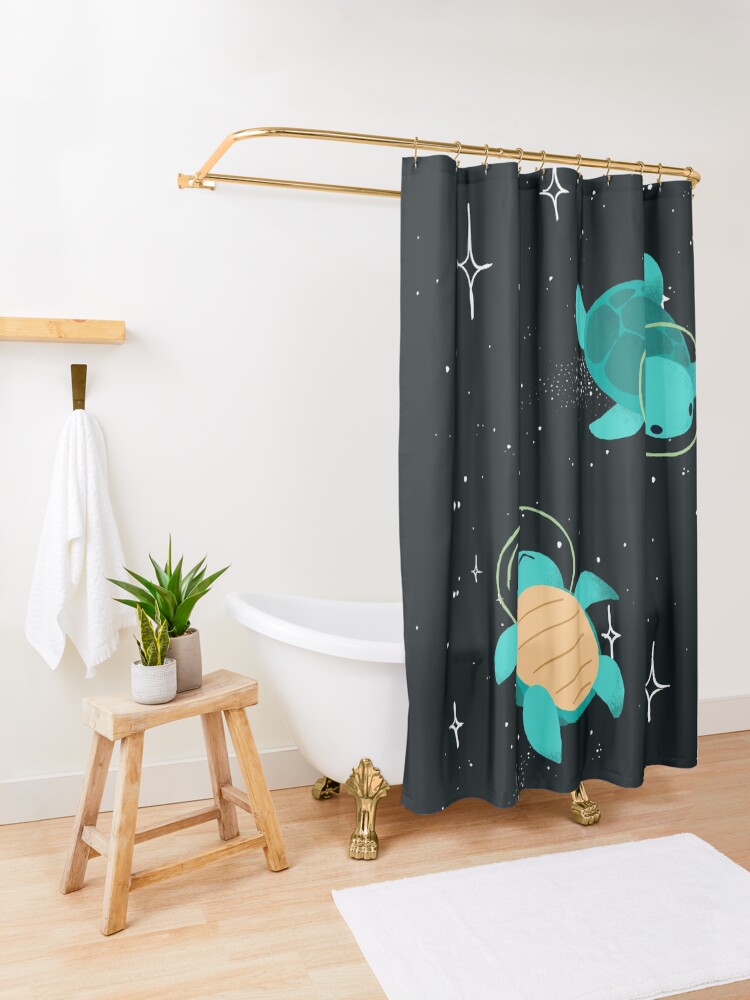 Alternate view of Space Turtles Shower Curtain