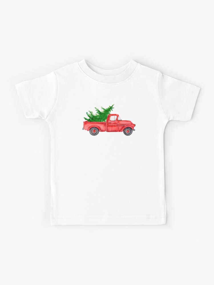 Watercolor Vintage Classic Red Truck With Christmas Trees T-Shirt