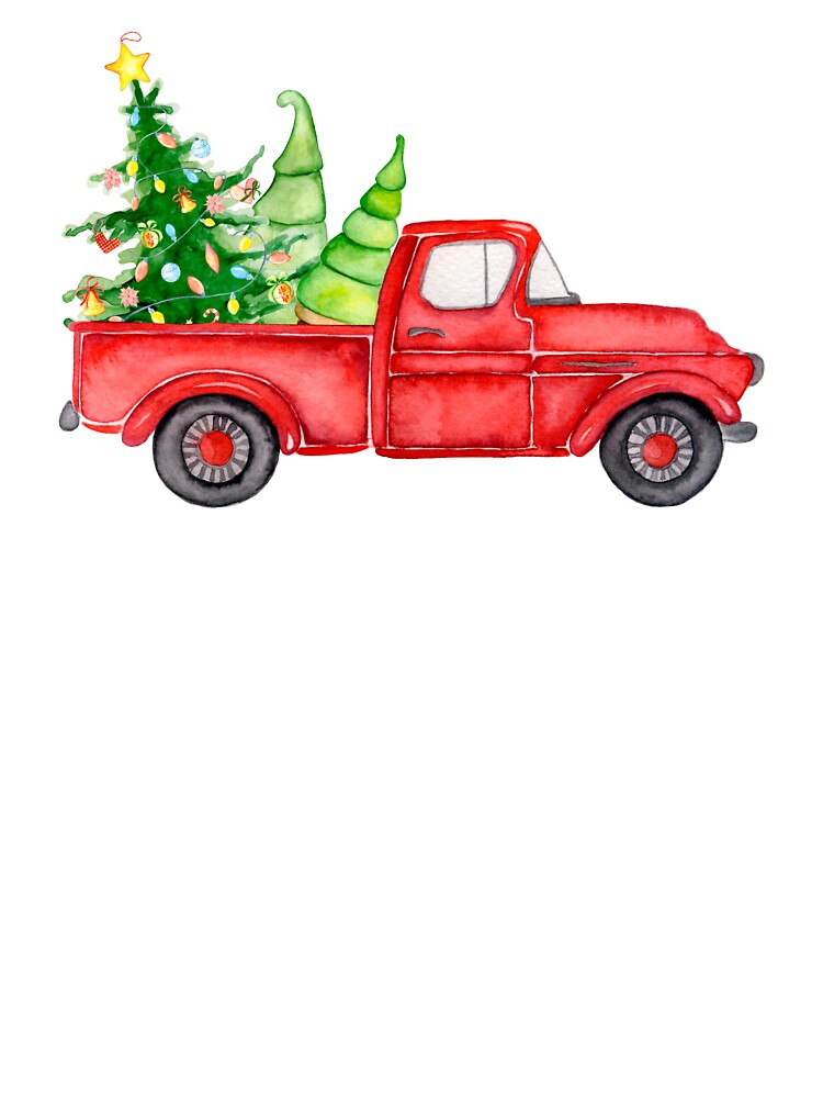 Watercolor Vintage Classic Red Truck With Christmas Trees T-Shirt