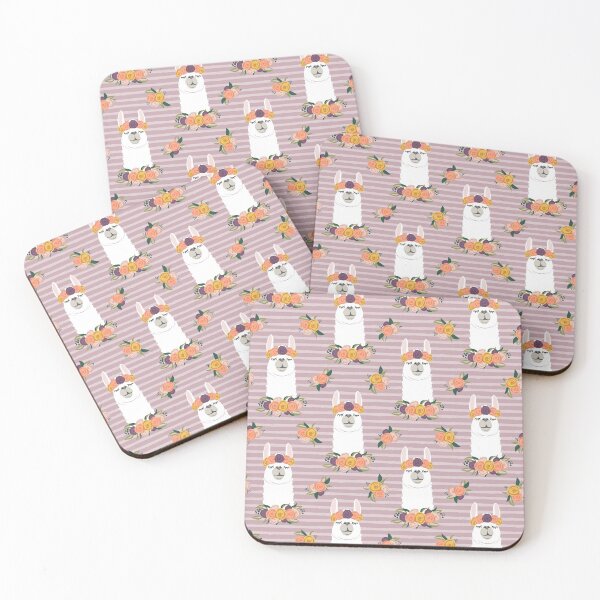 Item preview, Floral Llamas - floral crowns llama on mauve stripes designed and sold by littlearrow.