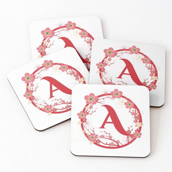 Item preview, Monogram Red  “A” with Pink Floral Wreath designed and sold by gsproductsgs.