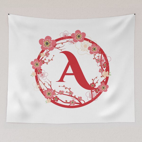 Item preview, Monogram Red  “A” with Pink Floral Wreath designed and sold by gsproductsgs.