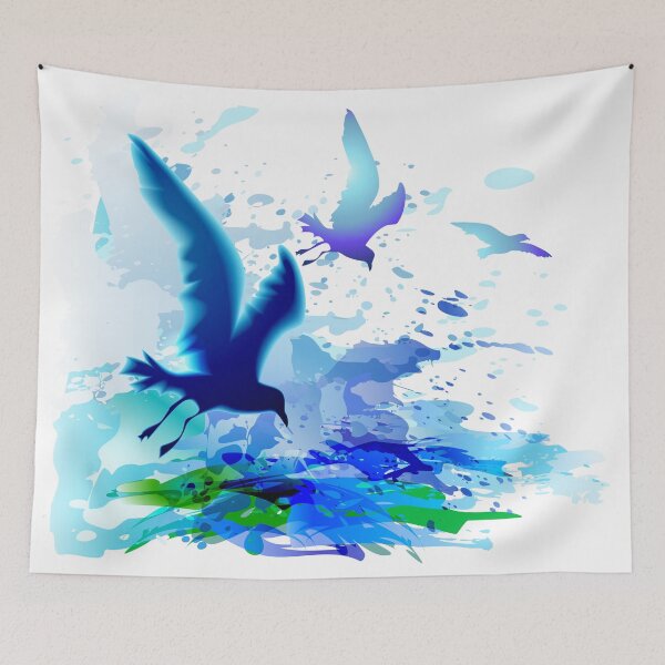 Item preview, Gulls birds flying with sea ocean waves, blue sky designed and sold by Arija07.