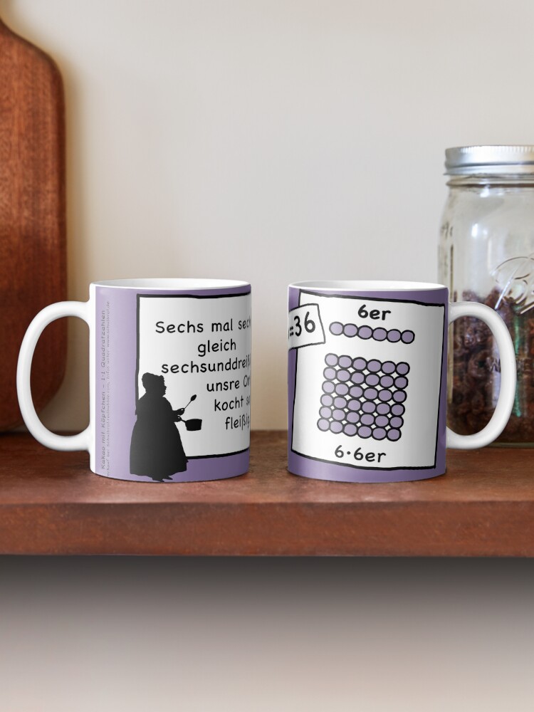 Alternate view of Cocoa with brains | 6 · 6 = 36 | Grasping and keeping with learning cups at breakfast | 1 Times Square Numbers | Vintage Mug
