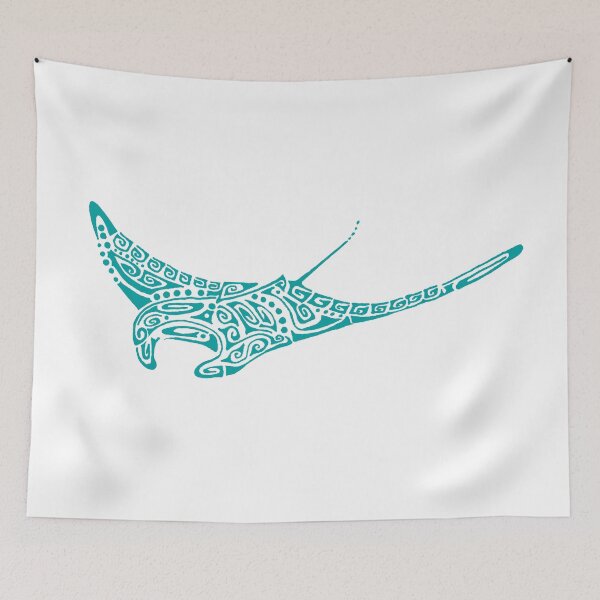 Item preview, Turquoise tattoo style manta ray designed and sold by Zamen.