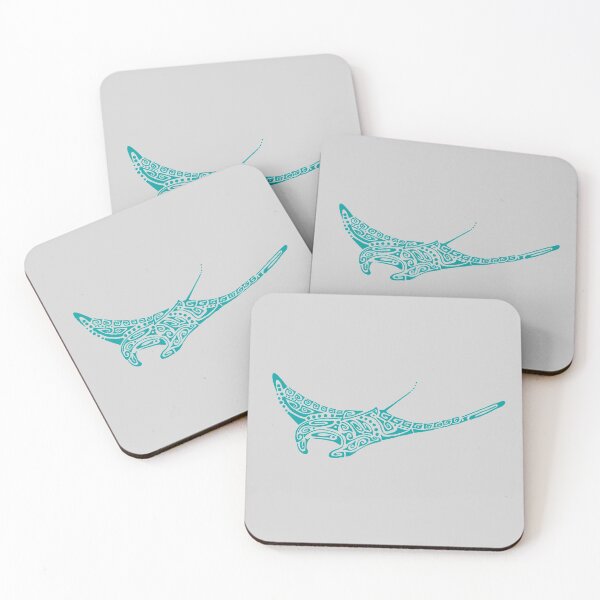 Item preview, Turquoise manta ray tattoo style pale gray background designed and sold by Zamen.