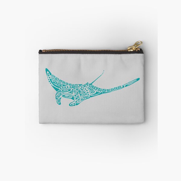 Item preview, Turquoise manta ray tattoo style pale gray background designed and sold by Zamen.
