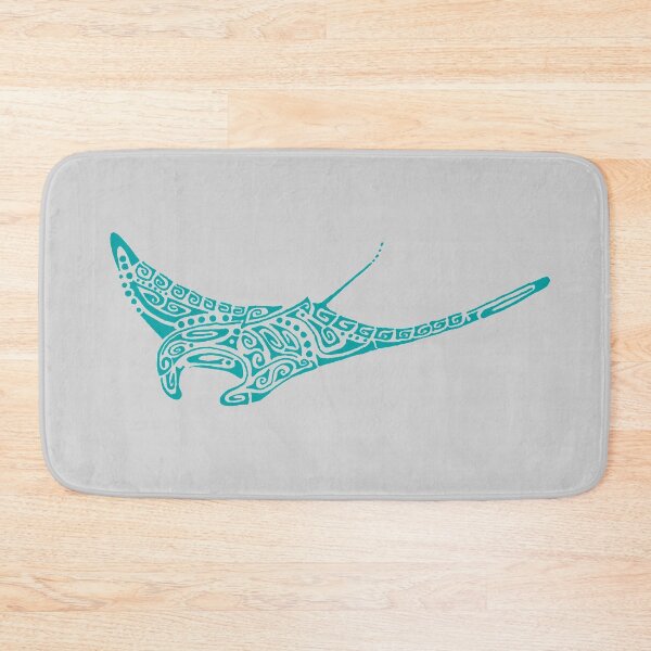 Item preview, Turquoise manta ray tattoo style pale gray background designed and sold by Zamen.