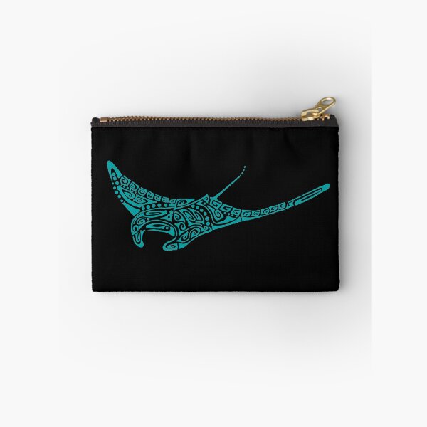 Item preview, Turquoise manta ray tattoo style black background designed and sold by Zamen.