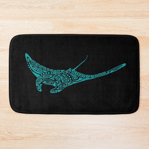Item preview, Turquoise manta ray tattoo style black background designed and sold by Zamen.