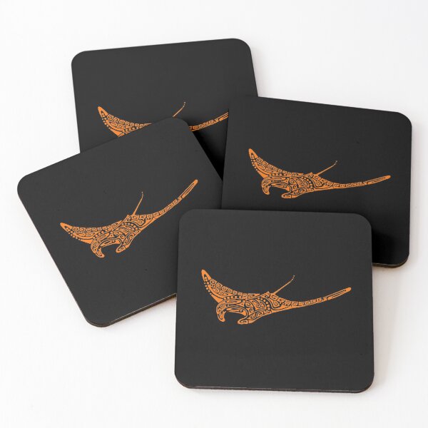 Item preview, Orange manta ray tattoo style black background designed and sold by Zamen.