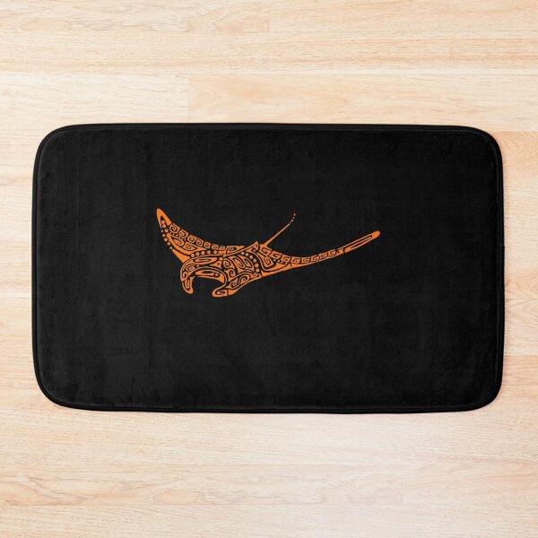 Item preview, Orange manta ray tattoo style black background designed and sold by Zamen.