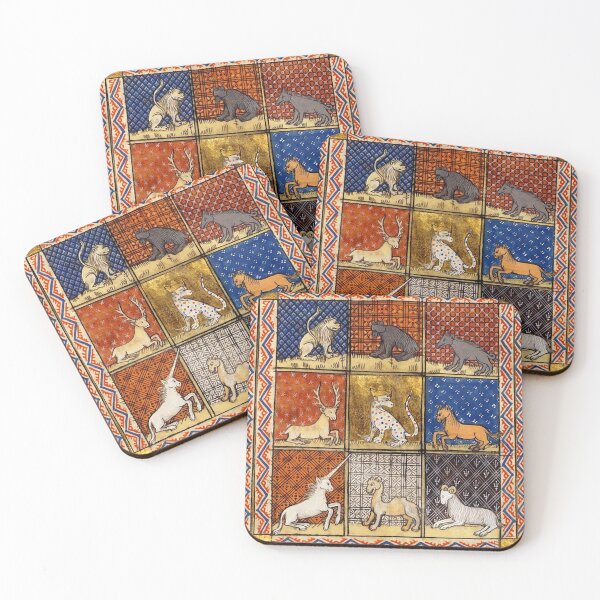 Item preview, MEDIEVAL BESTIARY FANTASTIC ANIMALS IN GOLD RED BLUE COLORS designed and sold by BulganLumini.