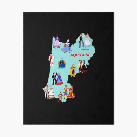 Map of AQUITAINE, France and some traditional costumes Art Board Print by  Catherine Debusne