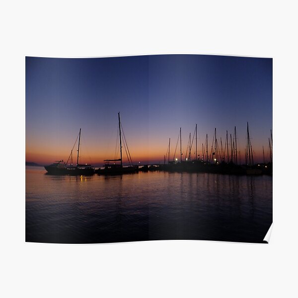 Boats at Sunset, Naxos Port Poster