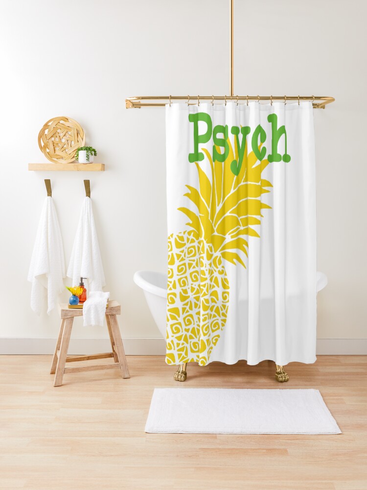 Thumbnail 1 of 5, Shower Curtain, Minimalist Psych TV Show Pop Culture Lime Yellow Fun Green Pineapple designed and sold by CanisPicta.