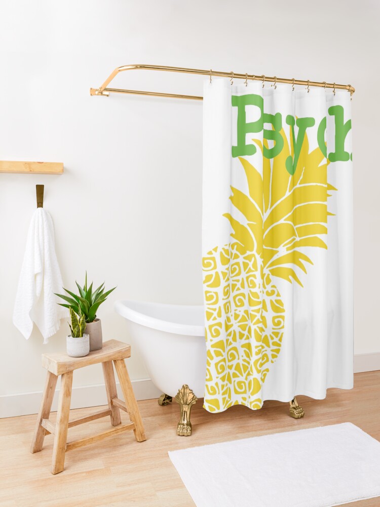 Thumbnail 3 of 5, Shower Curtain, Minimalist Psych TV Show Pop Culture Lime Yellow Fun Green Pineapple designed and sold by CanisPicta.