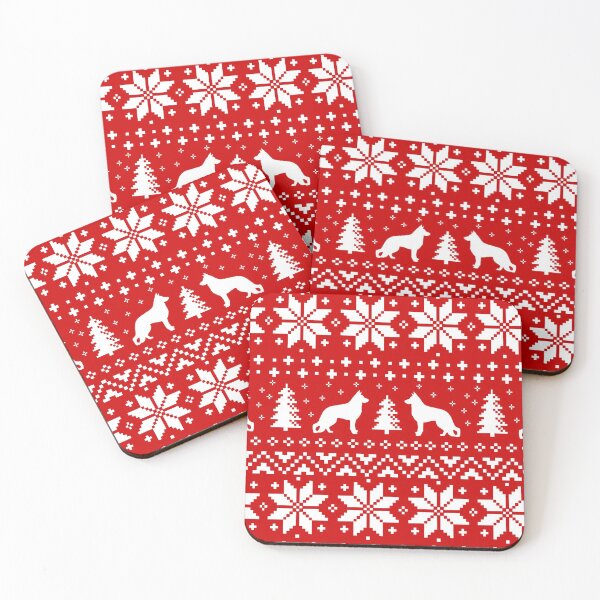 Item preview, German Shepherd Dog Silhouettes Red and White Christmas Holiday Pattern designed and sold by Jenn Inashvili.