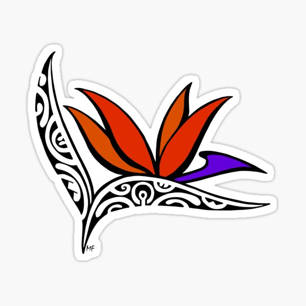Bird of Paradise flower in Polynesian tattoo style Sticker