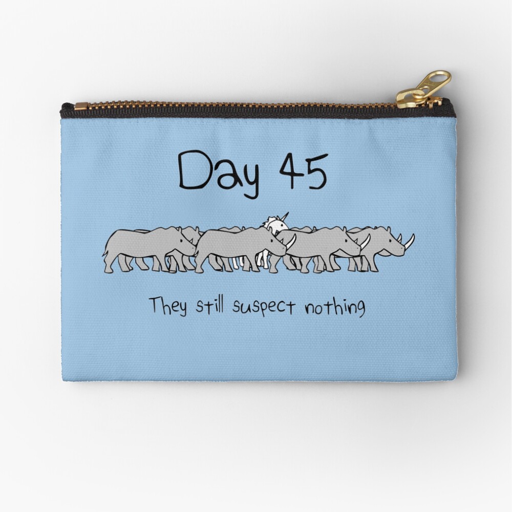 Day 45. They still suspect nothing. (Unicorn + Rhinos) Zipper Pouch