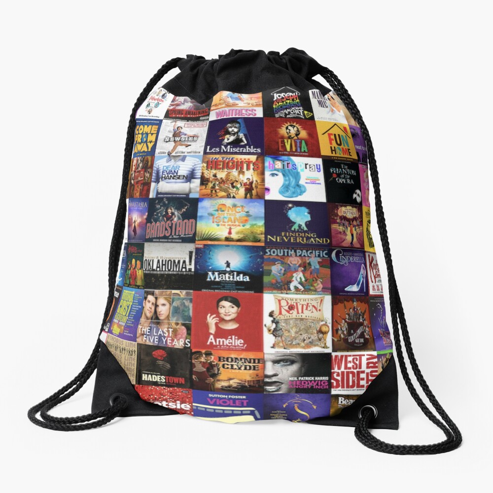 Musicals Collage Drawstring Bag For Sale By Paigelambert Redbubble