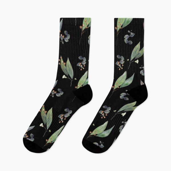 Item preview, Watercolor eucalyptus foliage and gum nuts on black designed and sold by ahahdodo.
