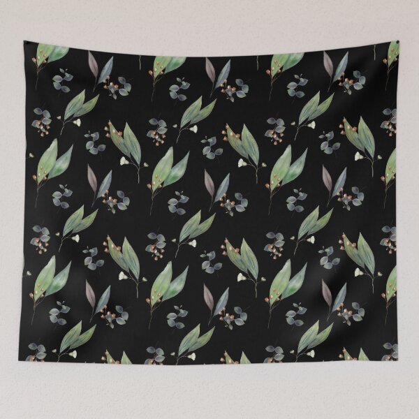 Item preview, Watercolor eucalyptus foliage and gum nuts on black designed and sold by ahahdodo.