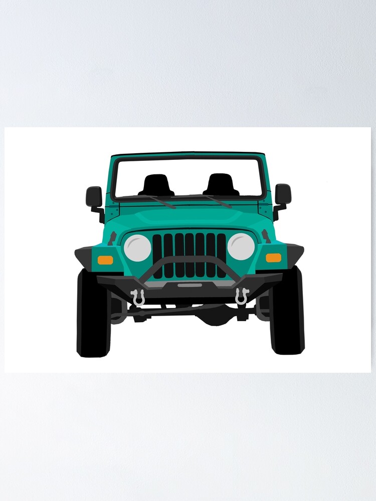 Aqua Blue Jeep Wrangler Tj Poster By Minimalvehicle Redbubble