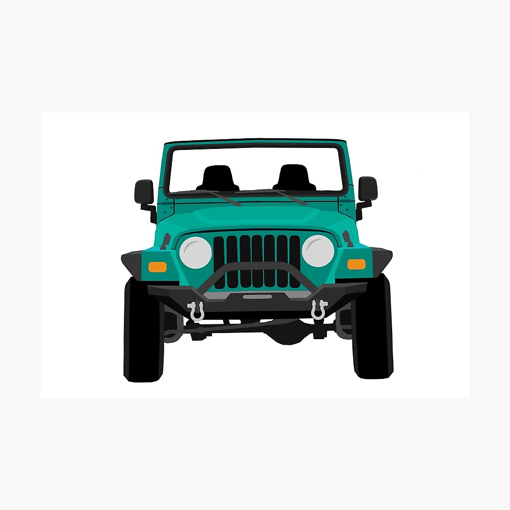 Aqua Blue Jeep Wrangler Tj Metal Print By Minimalvehicle Redbubble