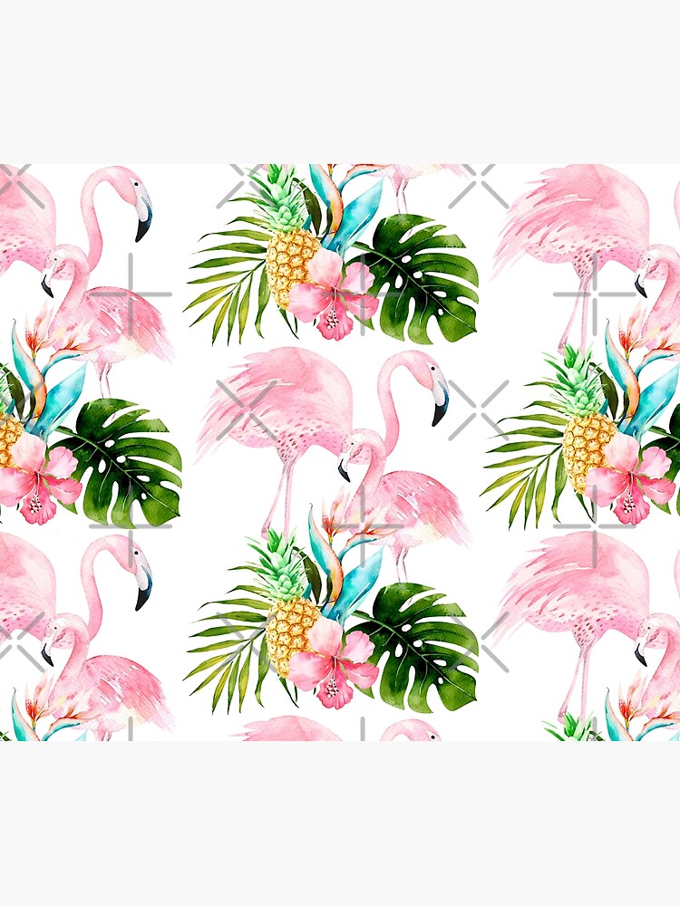 Pink Flamingo + Tropical Foliage + Pinapples by PixDezines