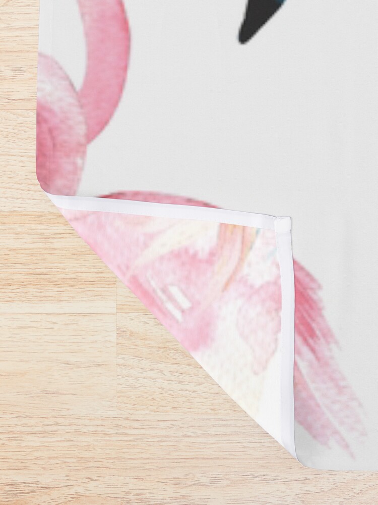 Alternate view of Pink Flamingo + Tropical Foliage + Pinapples Shower Curtain