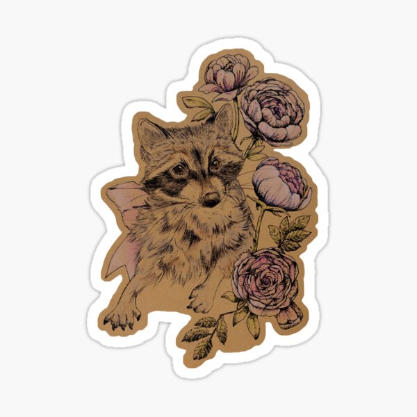 Raccoon with Peonies Sticker