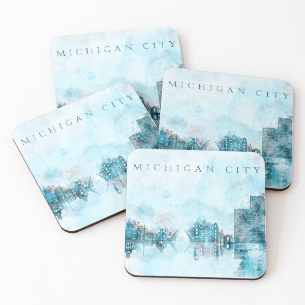Item preview, Michigan City Monochrome Blue Skyline designed and sold by DimDom.