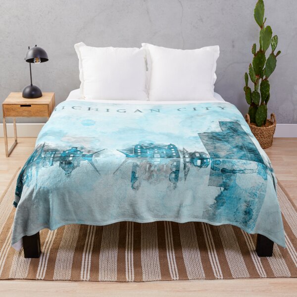 Item preview, Michigan City Monochrome Blue Skyline designed and sold by DimDom.