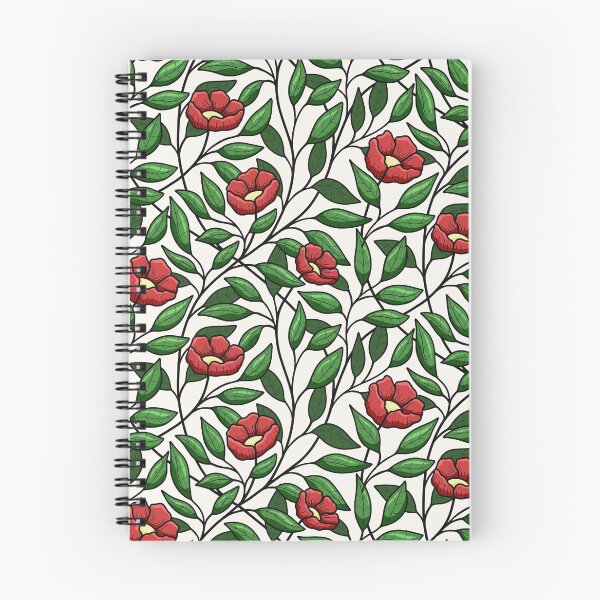 Item preview, Flowers and leaves floral pattern in red and green, poppies, roses designed and sold by HannaPaulina.