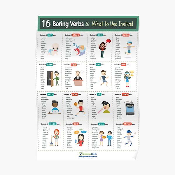 " Boring Verbs" Poster for Sale by grammarcheck Redbubble