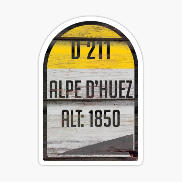 Item preview, Alpe d'Huez France Kilometre Marker Retro Wood Effect Sticker & T-Shirt Sticker designed and sold by OuterShellUK.