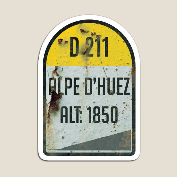 Item preview, Alpe d'Huez France Kilometre Marker Vintage Metal Effect Sticker & T-Shirt designed and sold by OuterShellUK.