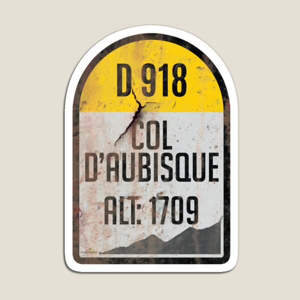 Item preview, Col d'Aubisque France Kilometre Marker Vintage Metal Effect Sticker & T-Shirt  designed and sold by OuterShellUK.