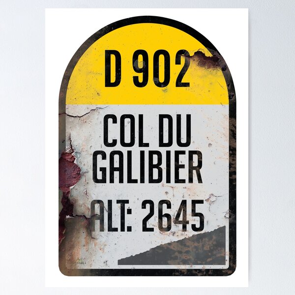 Item preview, Col du Galibier France Kilometre Marker Retro Metal Effect Sticker & T-Shirt  designed and sold by OuterShellUK.