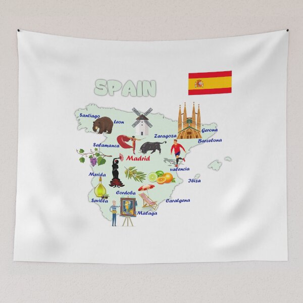 Item preview, Spain Map Tee Landmarks tourist attractions cities flag  designed and sold by mashmosh.