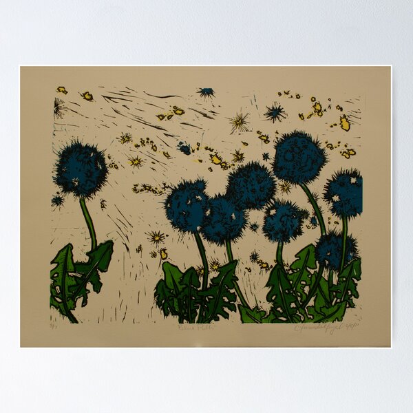 Item preview, Blue Puffs- xylography designed and sold by Amanda Heigel.