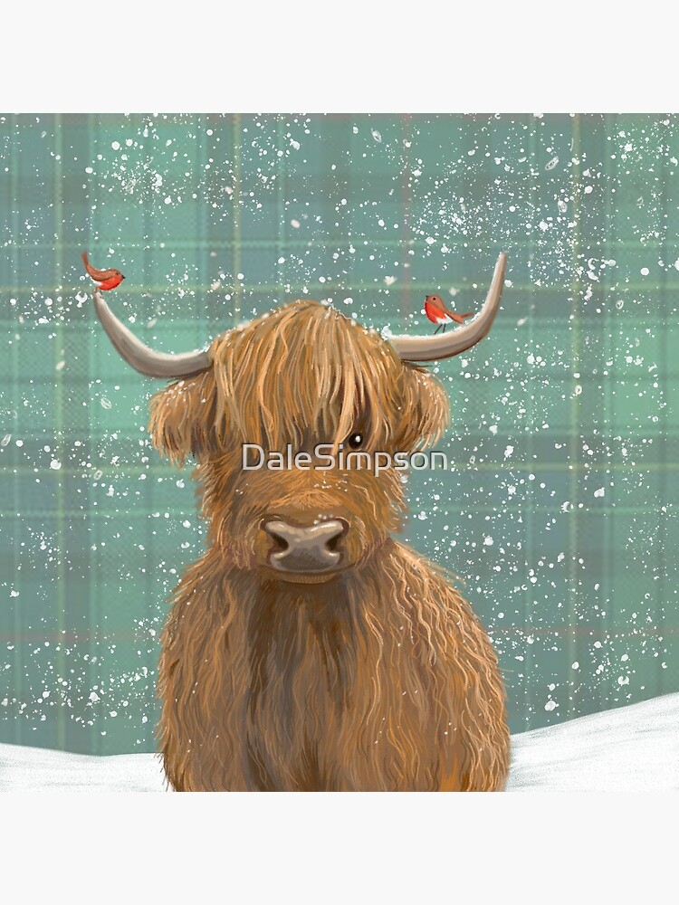 Scottish Highland Cow Winter Robins Tartan by DaleSimpson