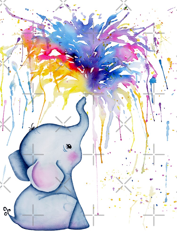 Elephant Spraying Rainbow T-Shirt Baby Elephant Watercolor Elephant Spraying Rainbow T-Shirt Baby Elephant Watercolor
