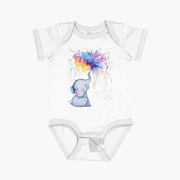 Artikel-Vorschau von Aquarellmalerei eines Elefantenbabys mit Regenbogen, designt und verkauft von Alisha Watercolors.