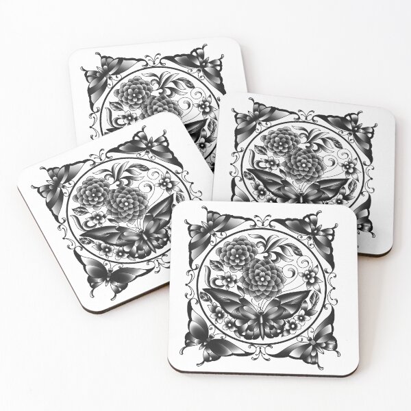 Item preview, Butterfly or butterflies and flowers black designed and sold by dtmtattoo.
