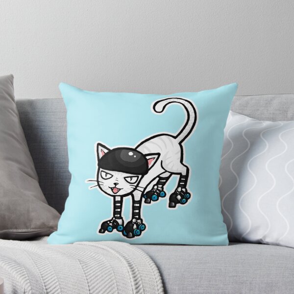 Item preview, White cat on Quad Skates designed and sold by RockRollerDerby.