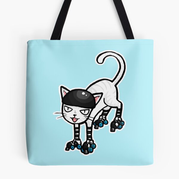 Item preview, White cat on Quad Skates designed and sold by RockRollerDerby.