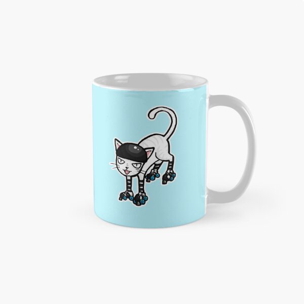 Item preview, White cat on Quad Skates designed and sold by RockRollerDerby.